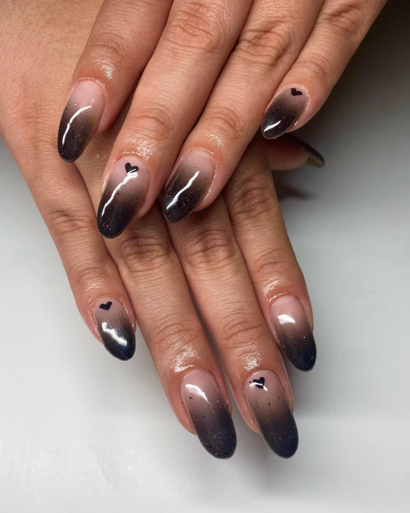 Black Almond Nails with Glitter