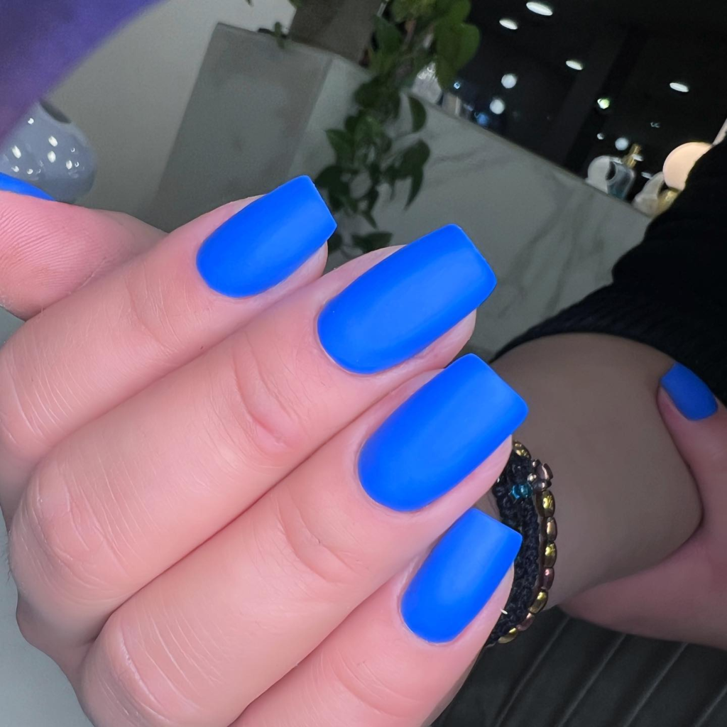 Coffin Navy Blue Nails