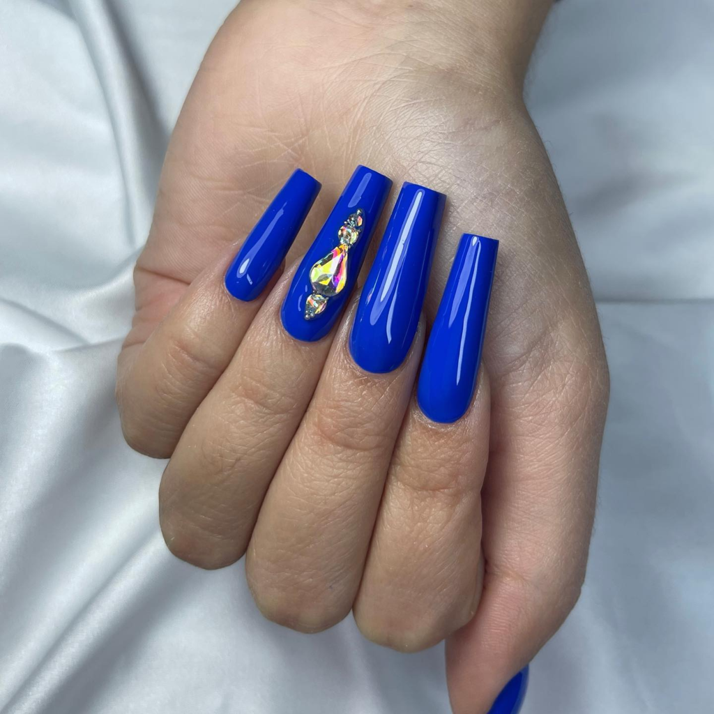 Coffin Navy Blue Nails