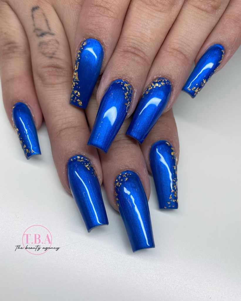 Navy Blue and Gold Nails