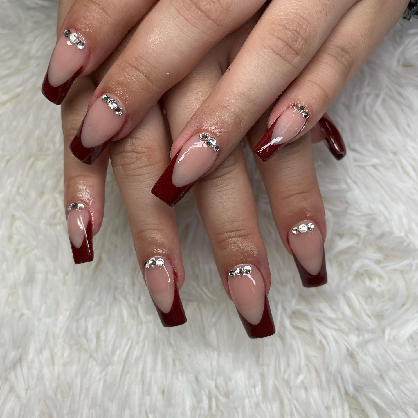 maroon french tip nails