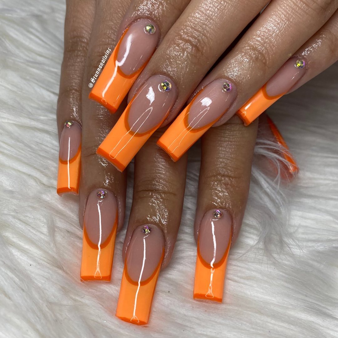 orange french tips nails