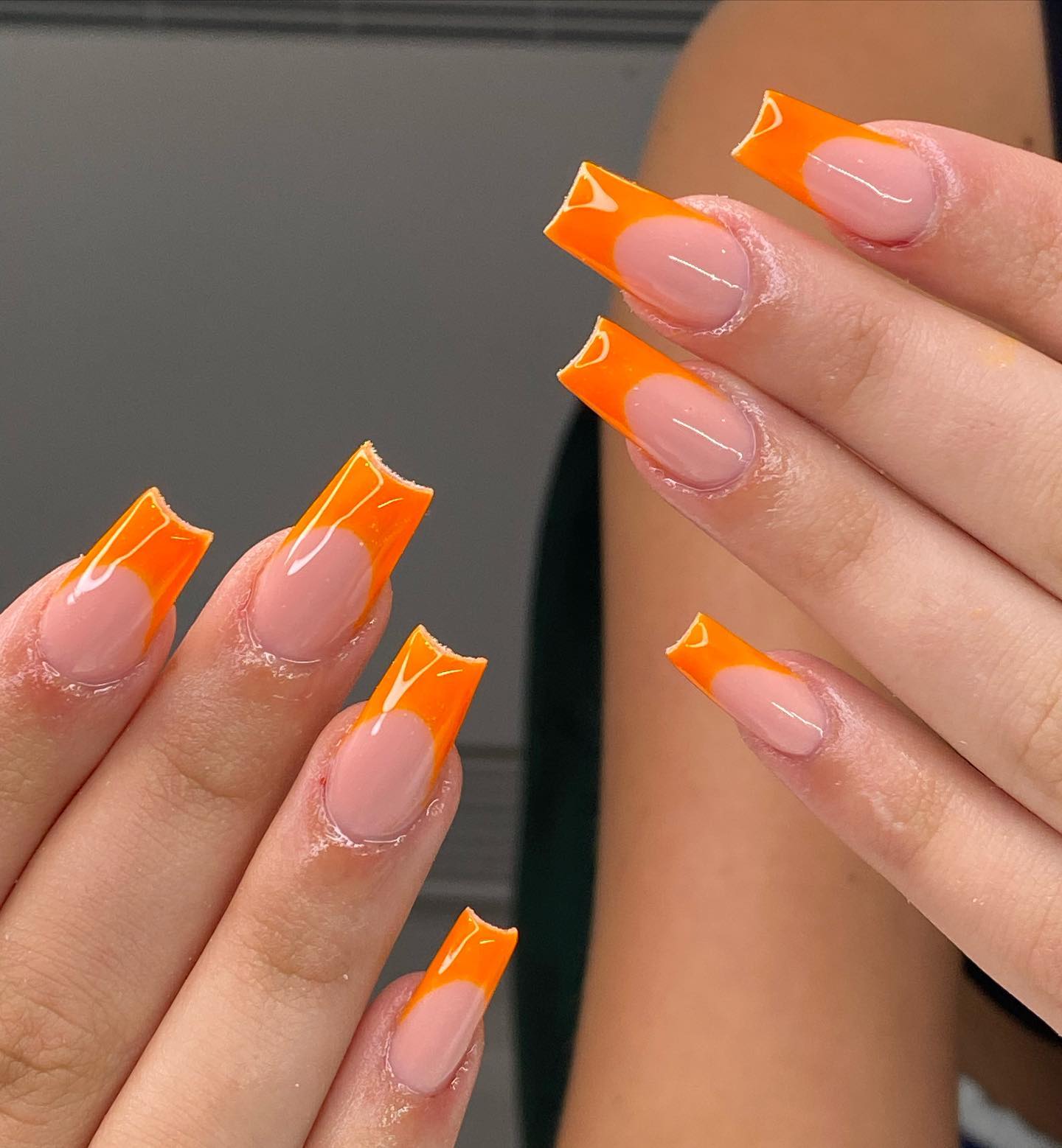 orange french tips nails