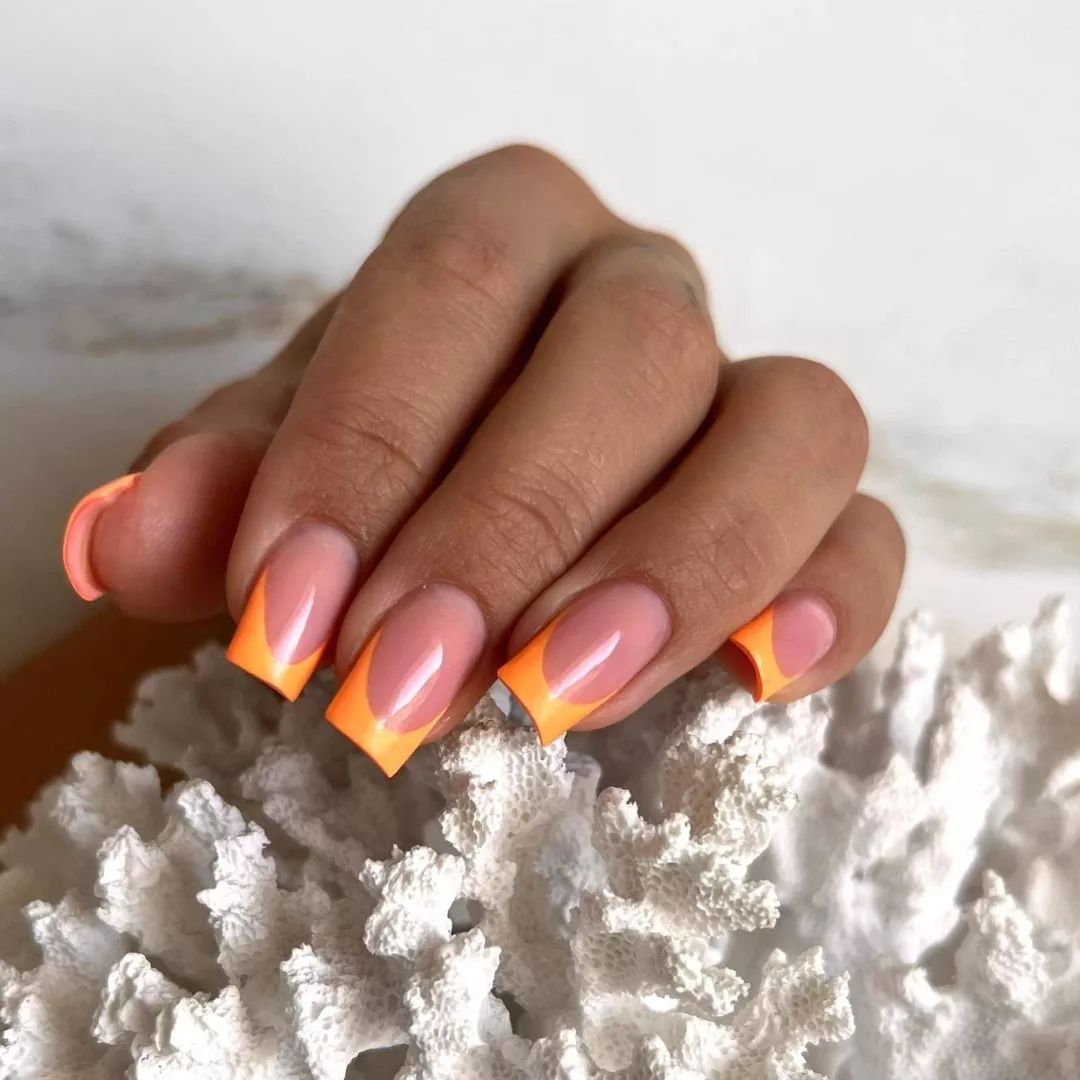 orange french tips nails