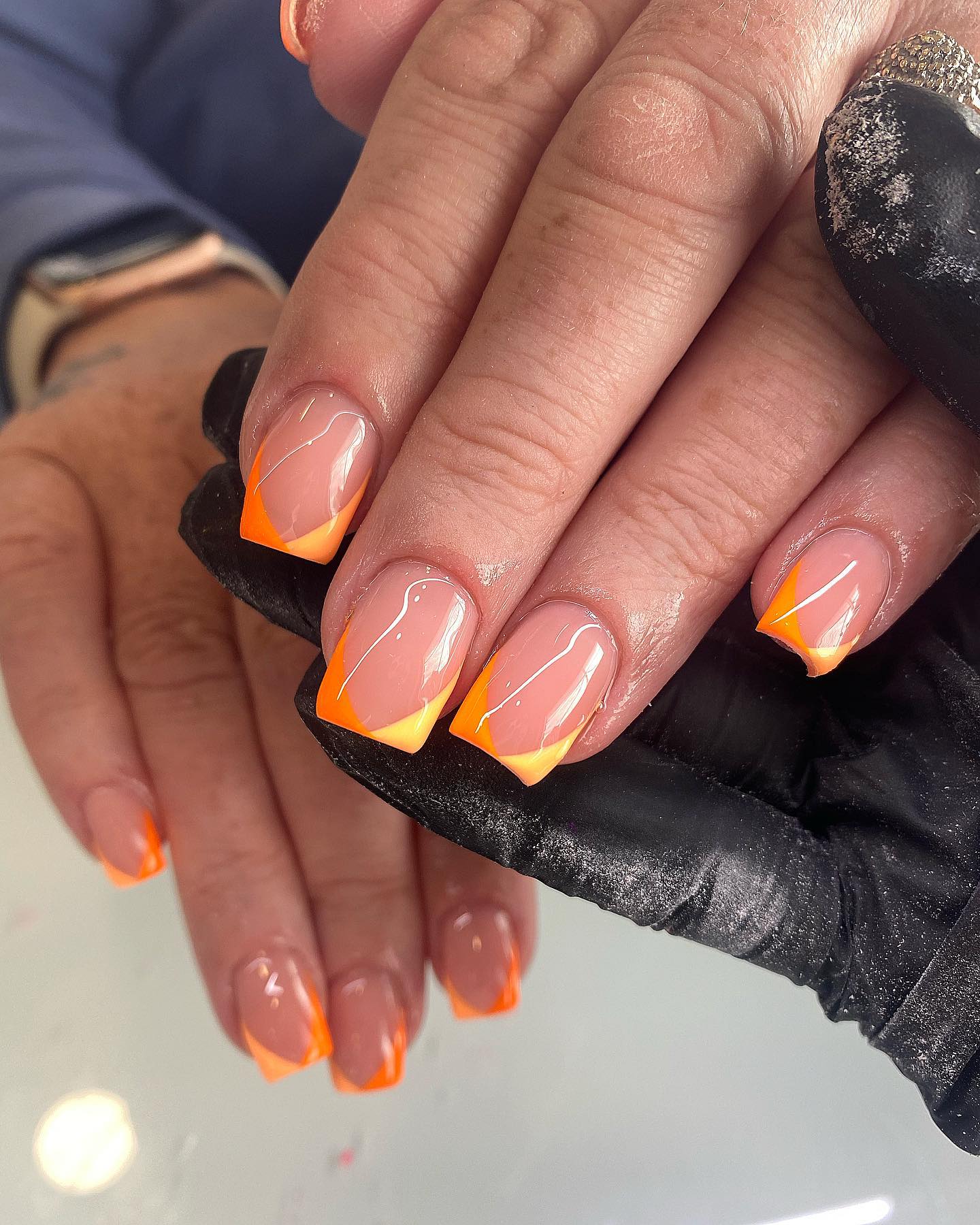 orange french tips nails