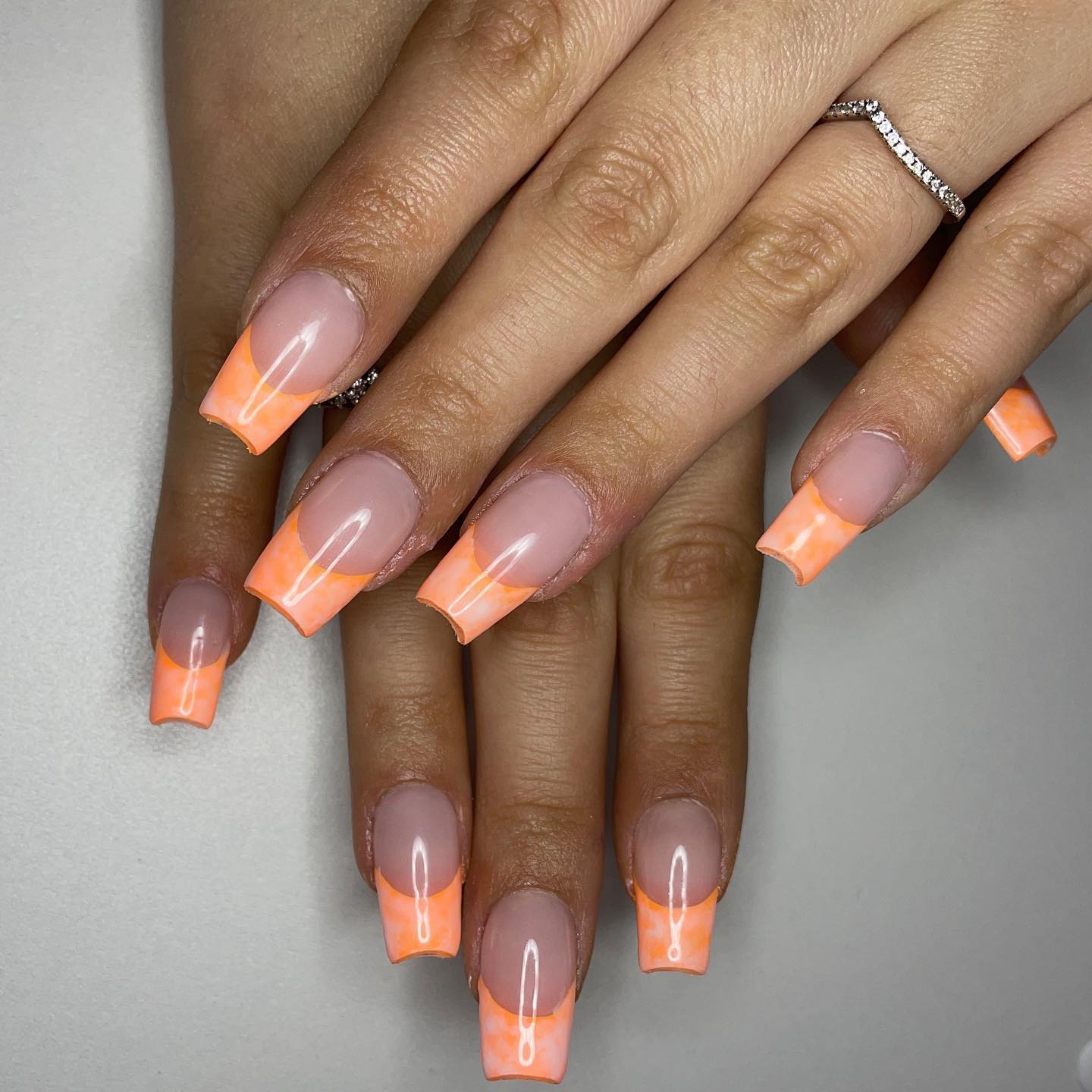 orange french tips nails