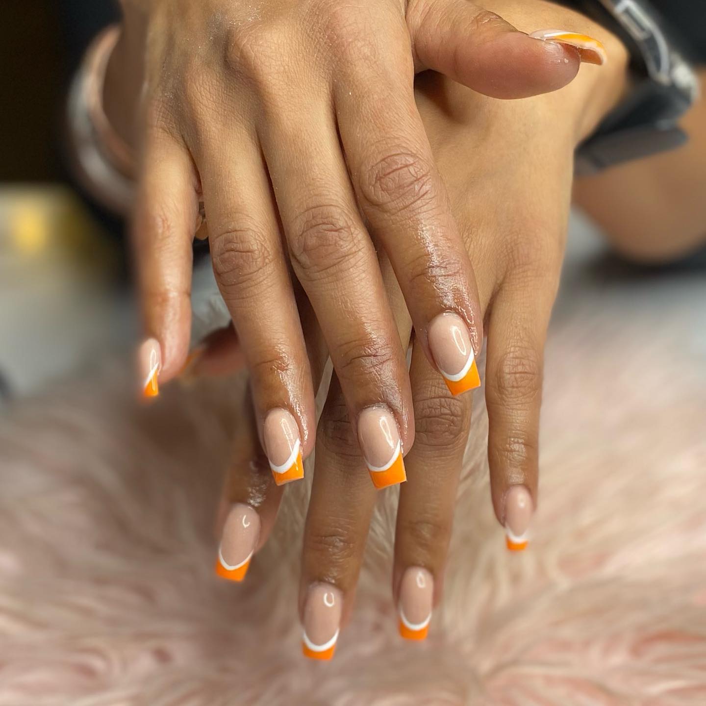 orange french tips nails