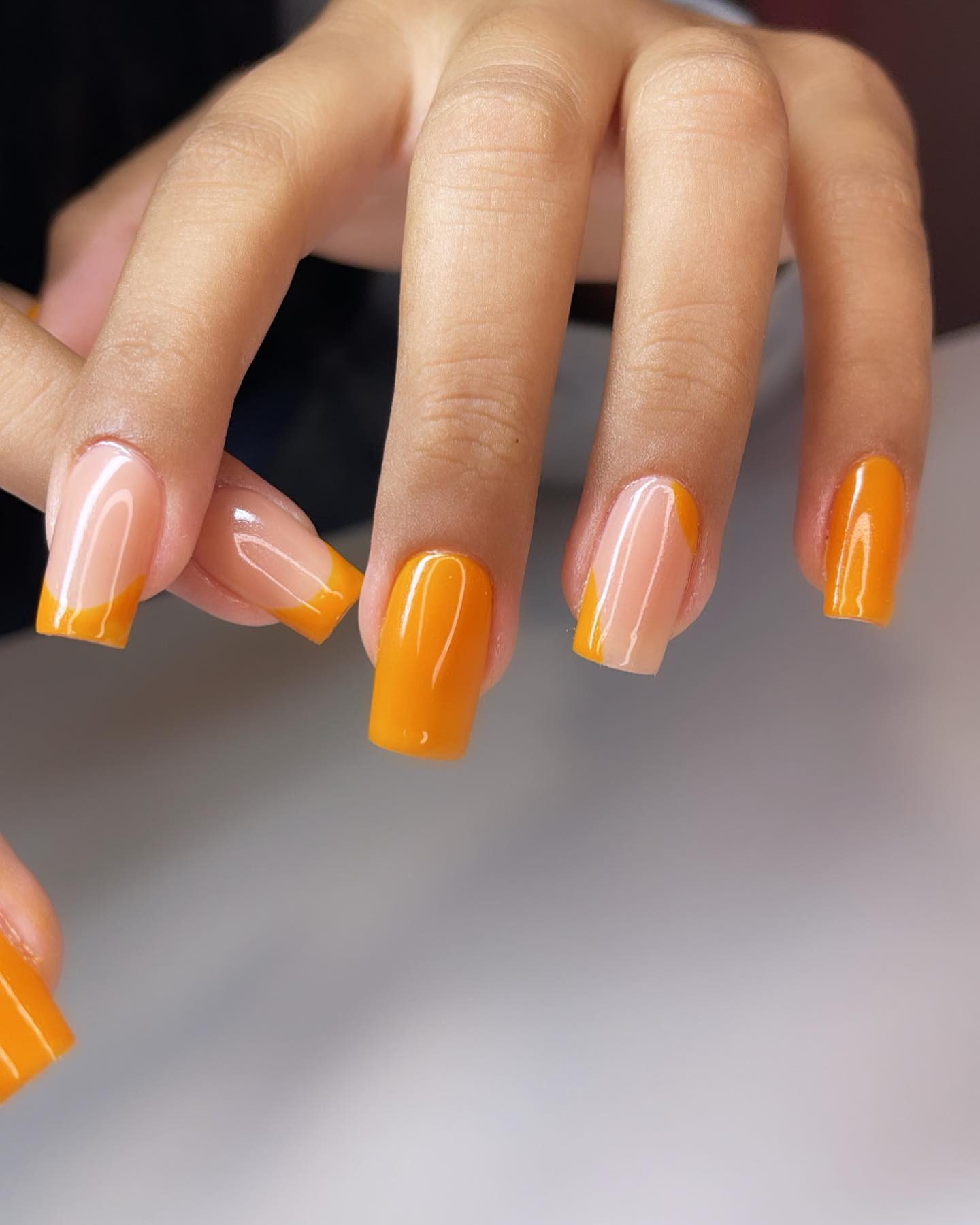 orange french tips nails