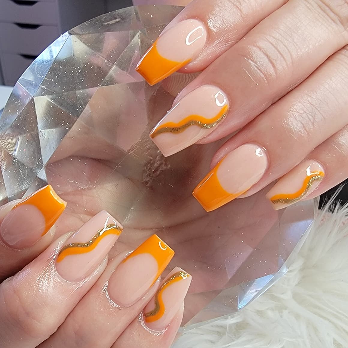 orange french tips nails