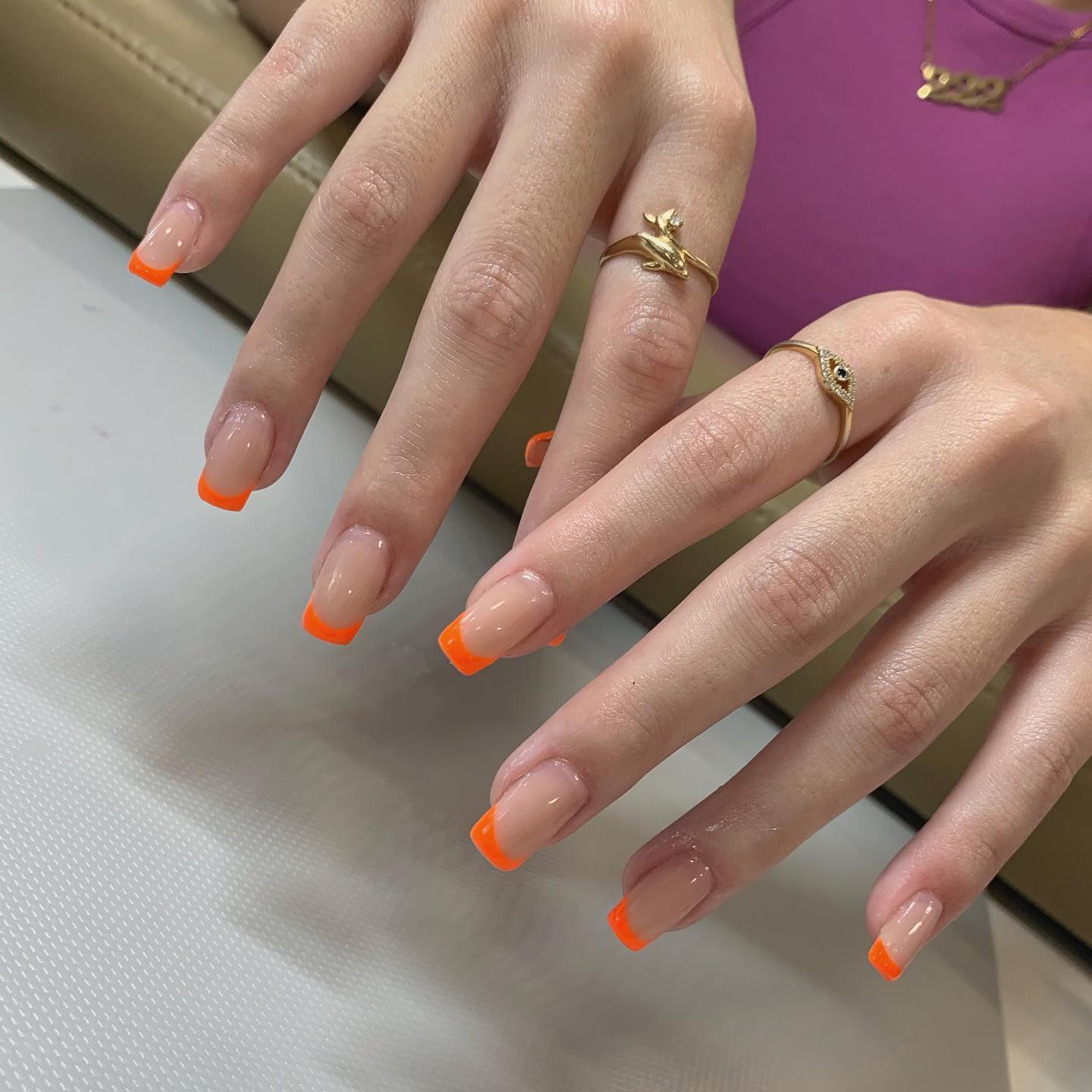 orange french tips nails
