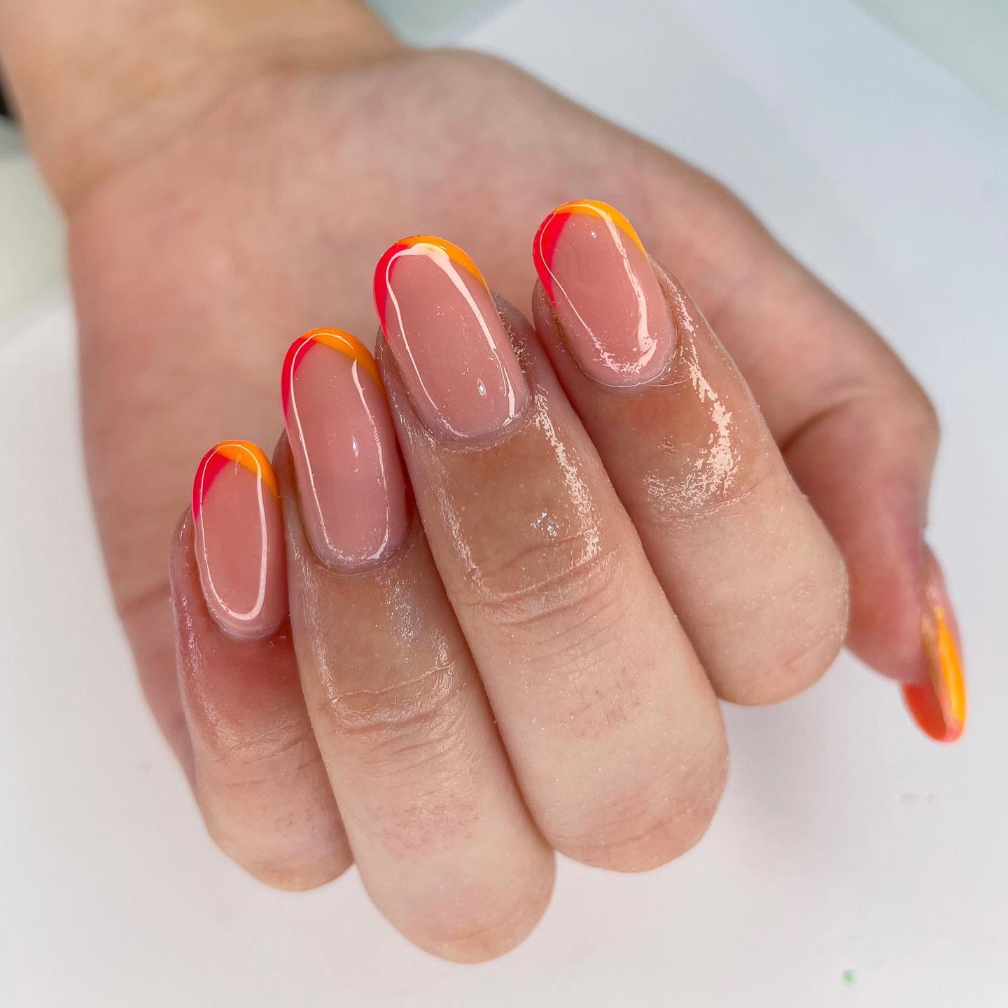 orange french tips nails