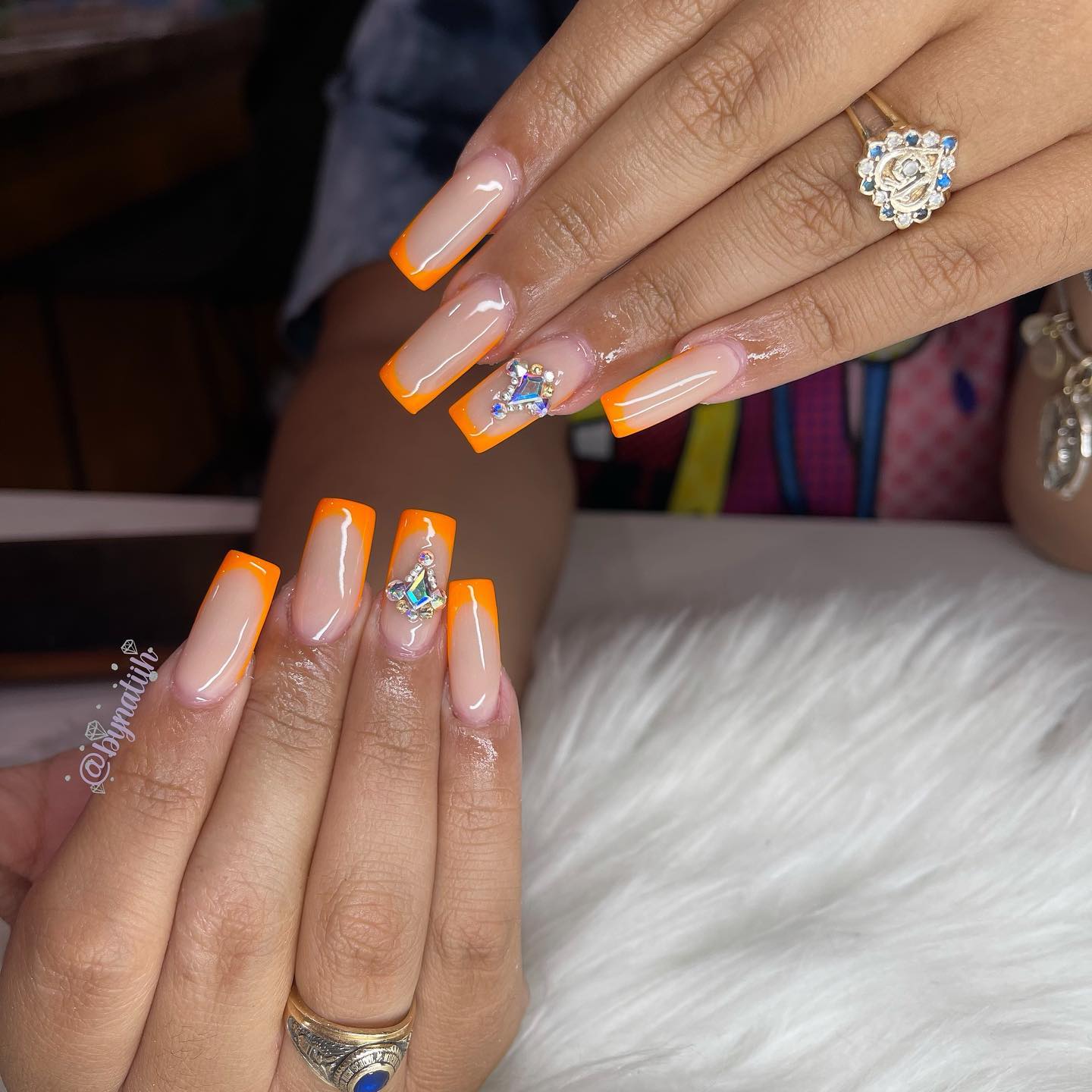 orange french tips nails