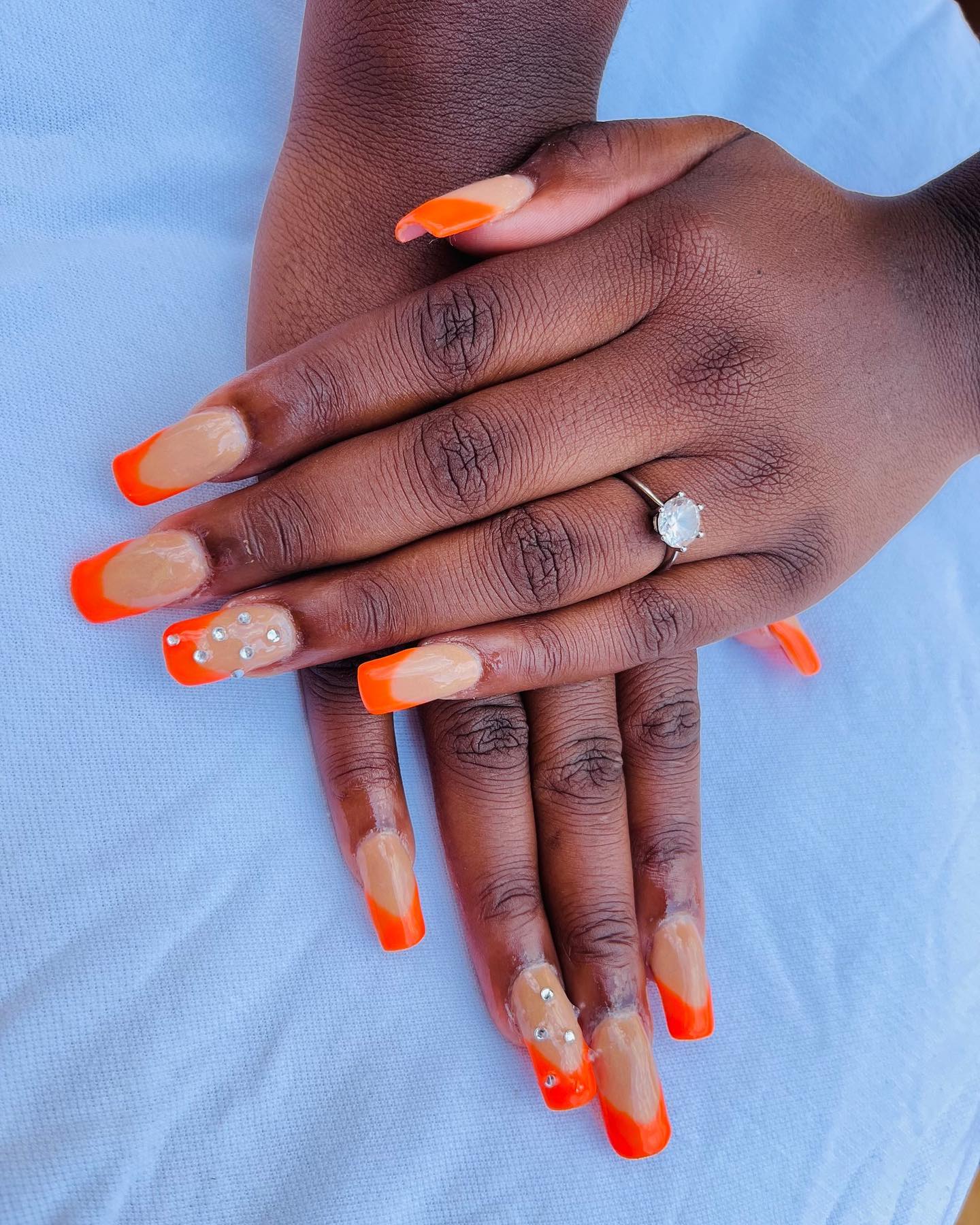 orange french tips nails