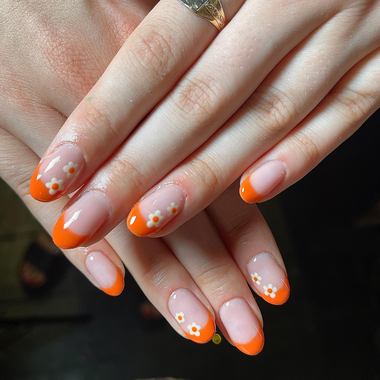 orange french tips nails