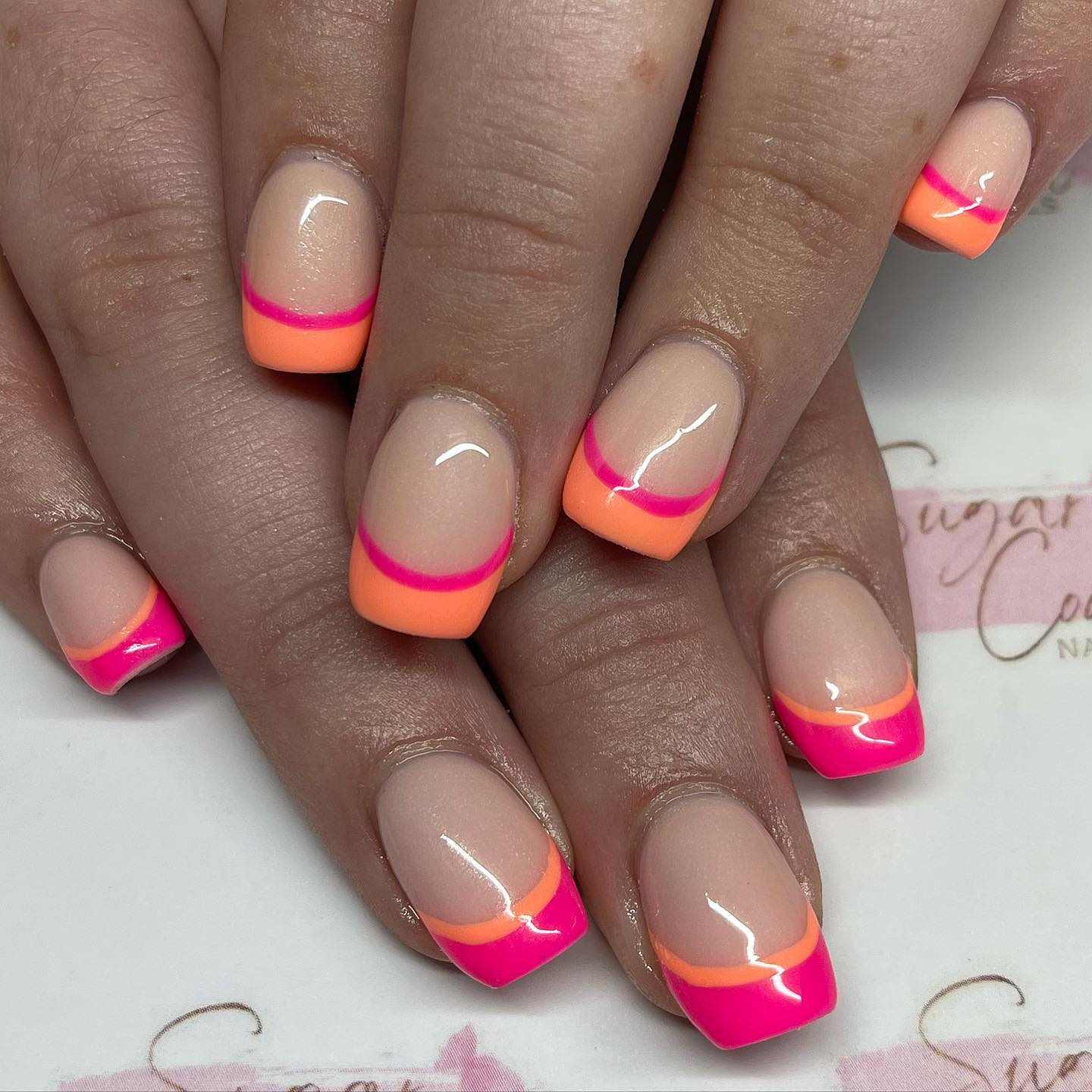 orange french tips nails