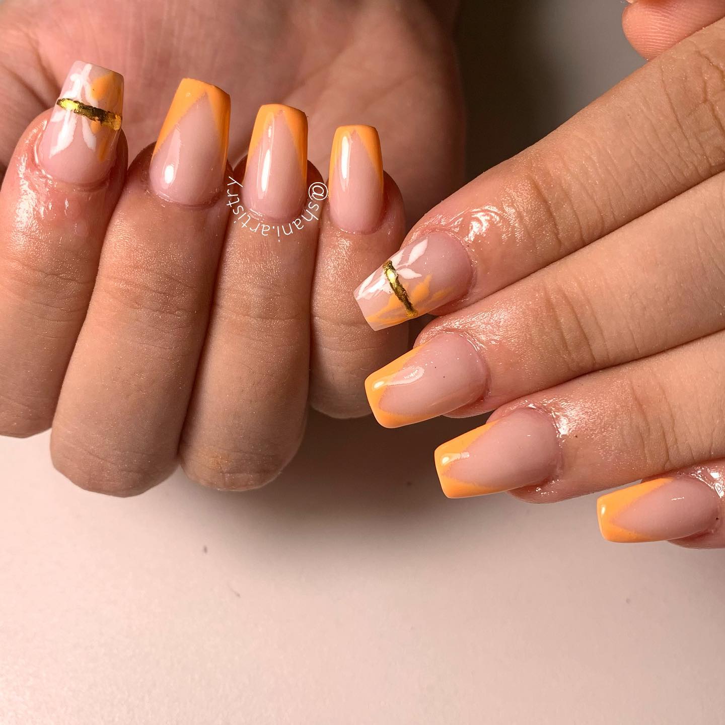 orange french tips nails