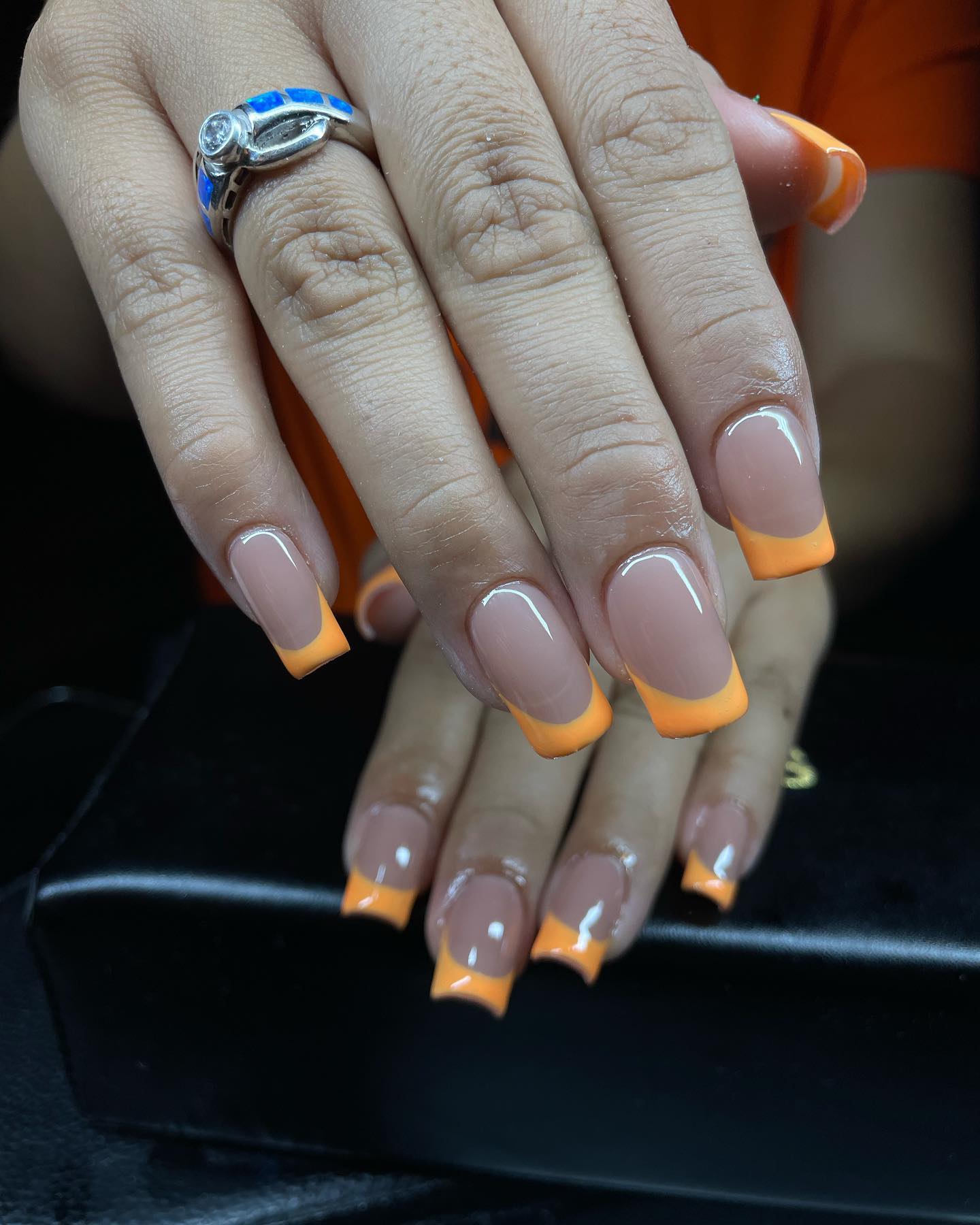 orange french tips nails