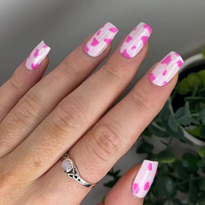 pink cow print nails