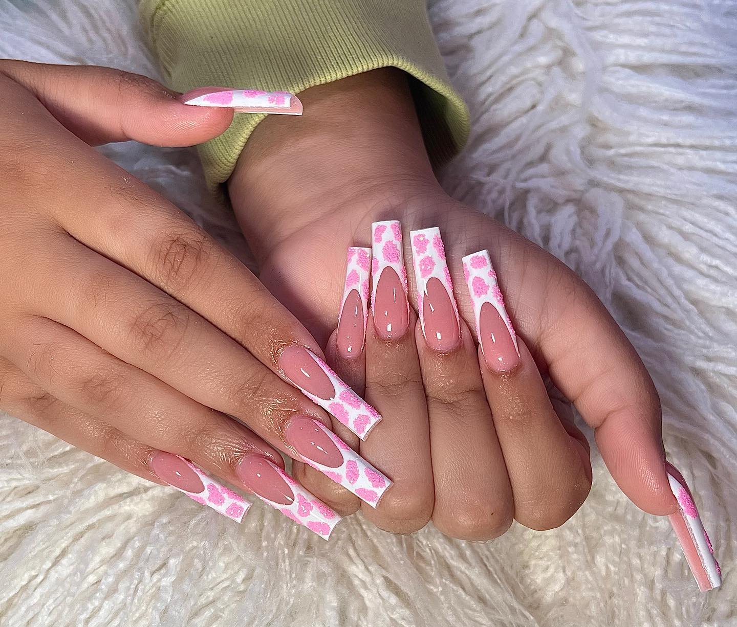 pink cow print nails