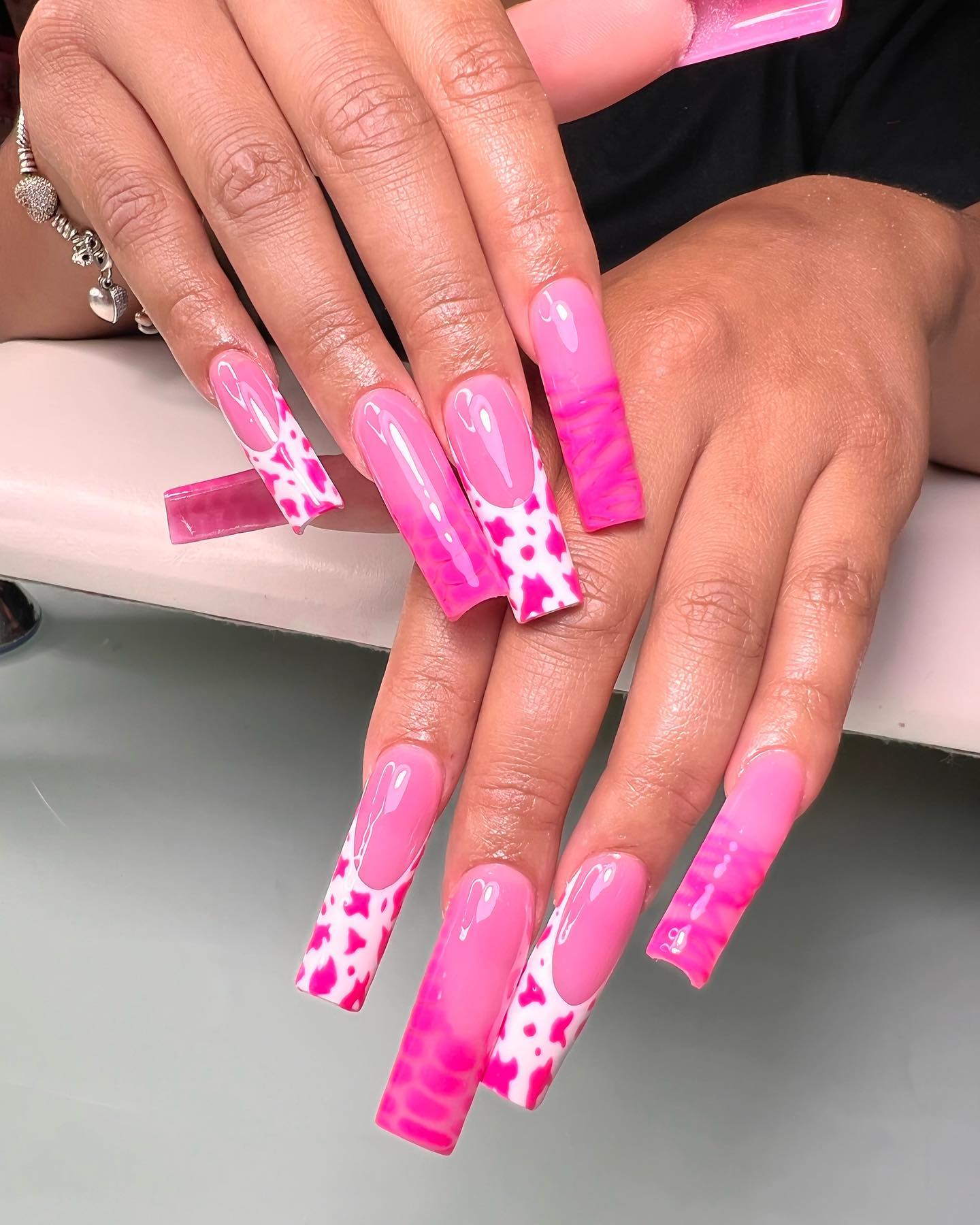 pink cow print nails