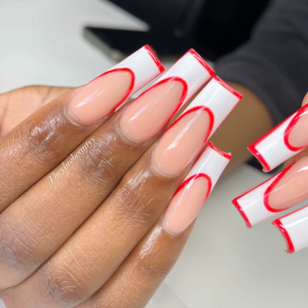 red and white french tip nails