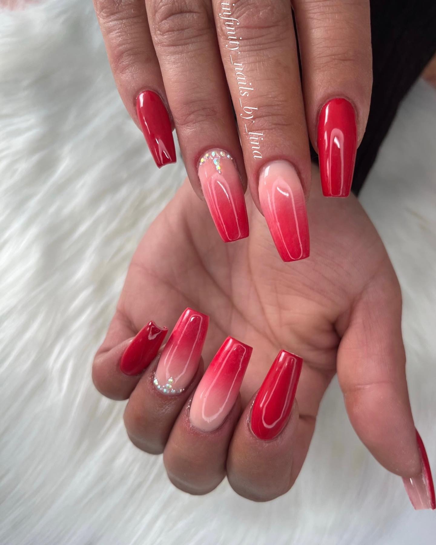 red and white ombre nails