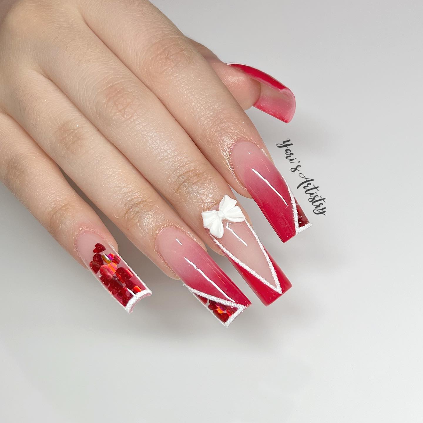 red and white ombre nails