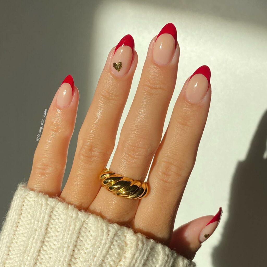 red french tip almond nails