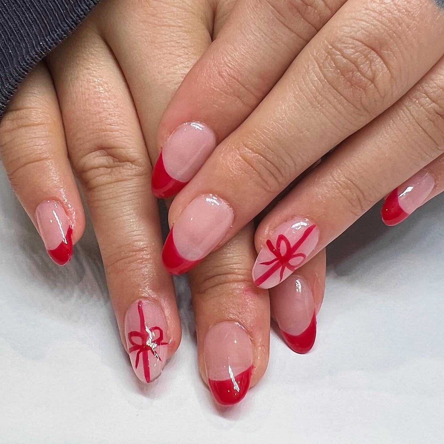 30+ Chic Red French Tip Almond Nails - Nail Designs Daily