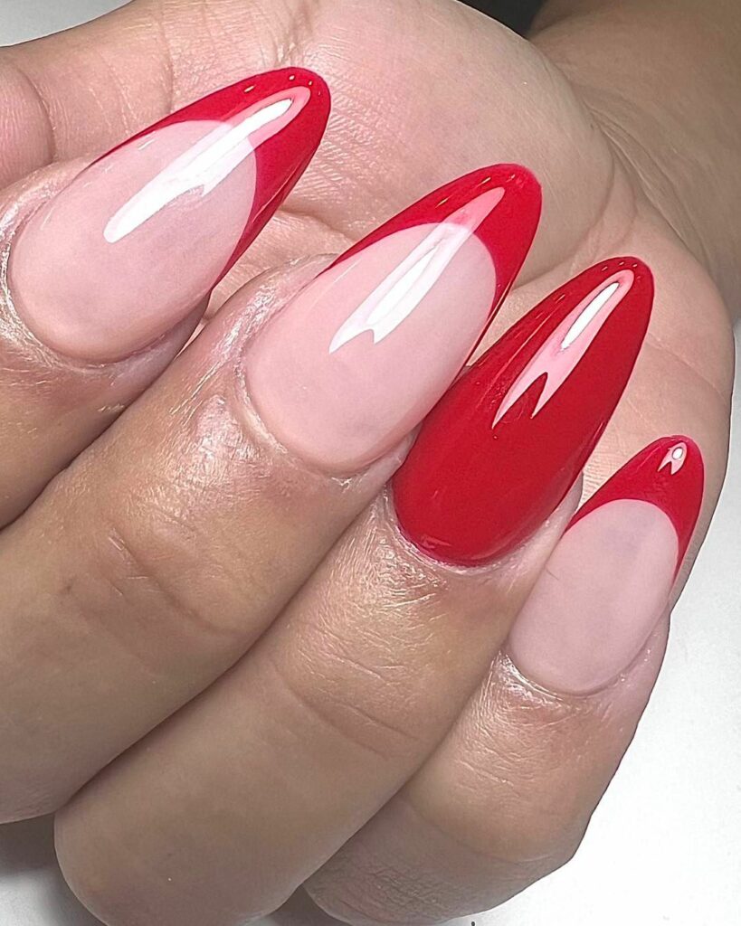 red french tip almond nails