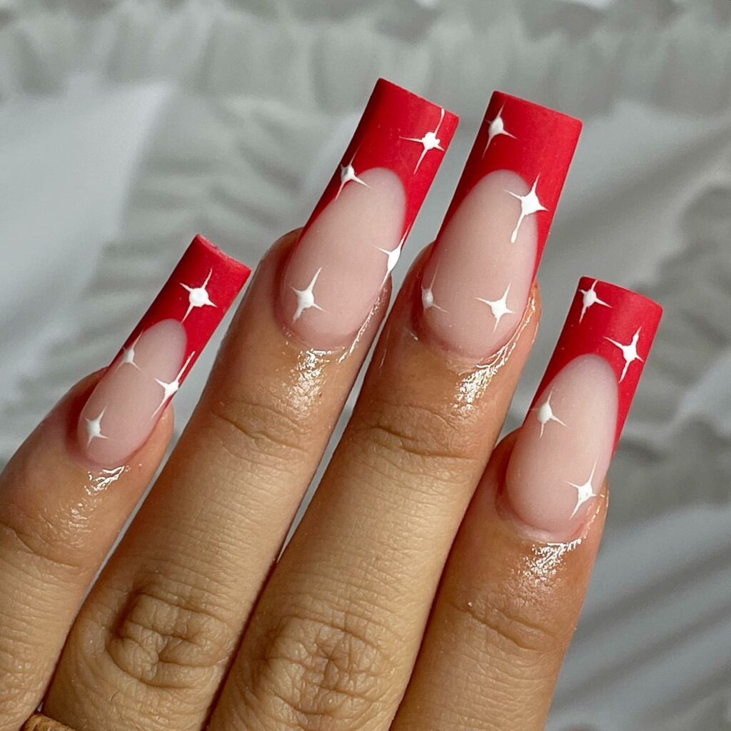 Red French Tip Coffin Nails