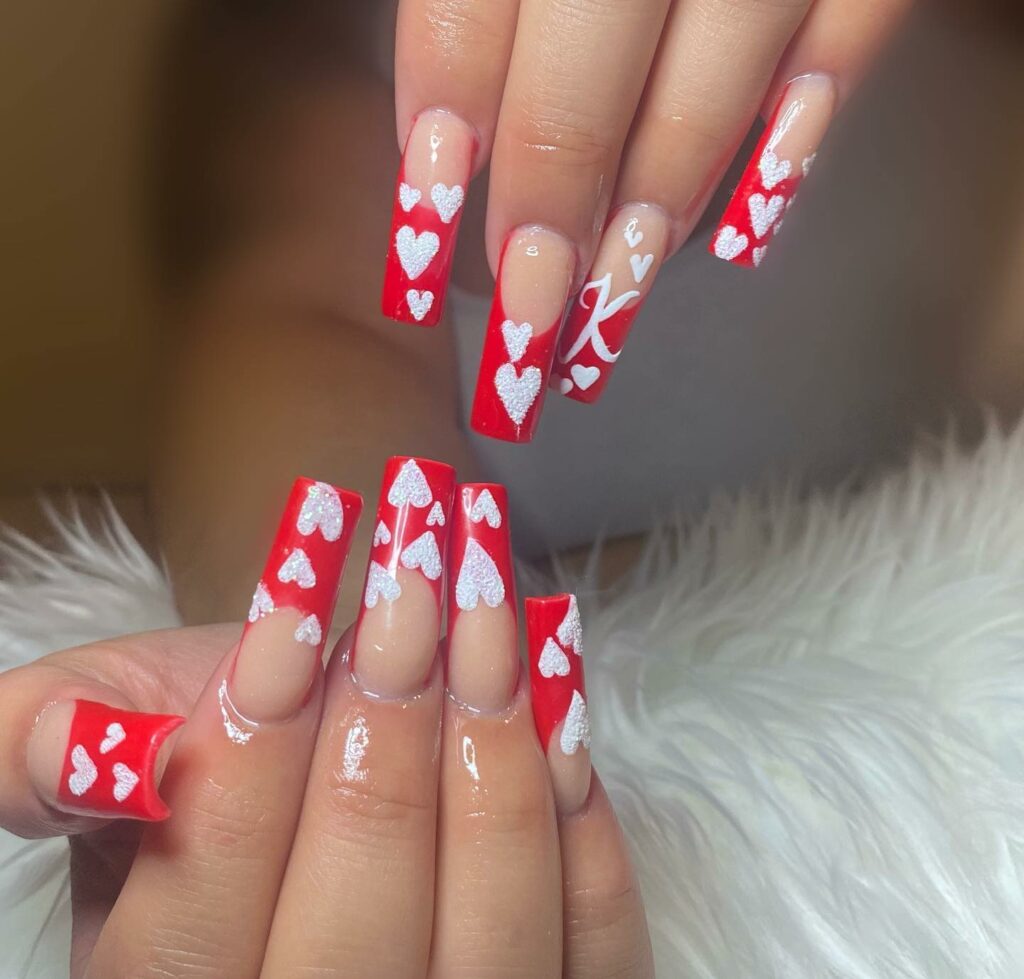 Red French Tip Coffin Nails