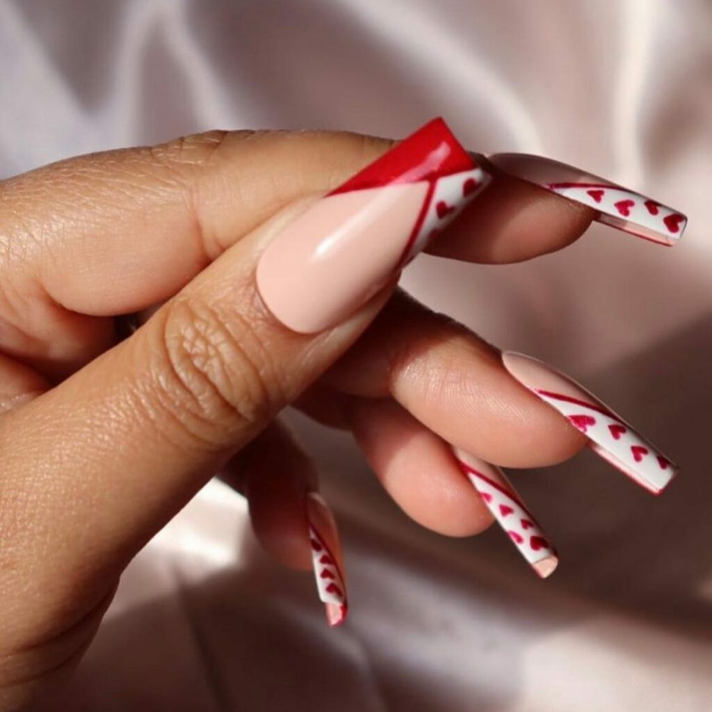 Red French Tip Coffin Nails