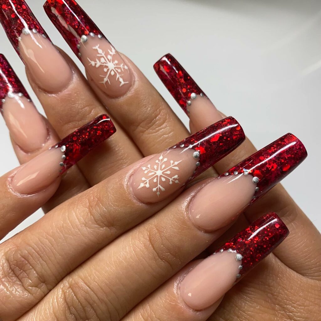 Red French Tip Coffin Nails