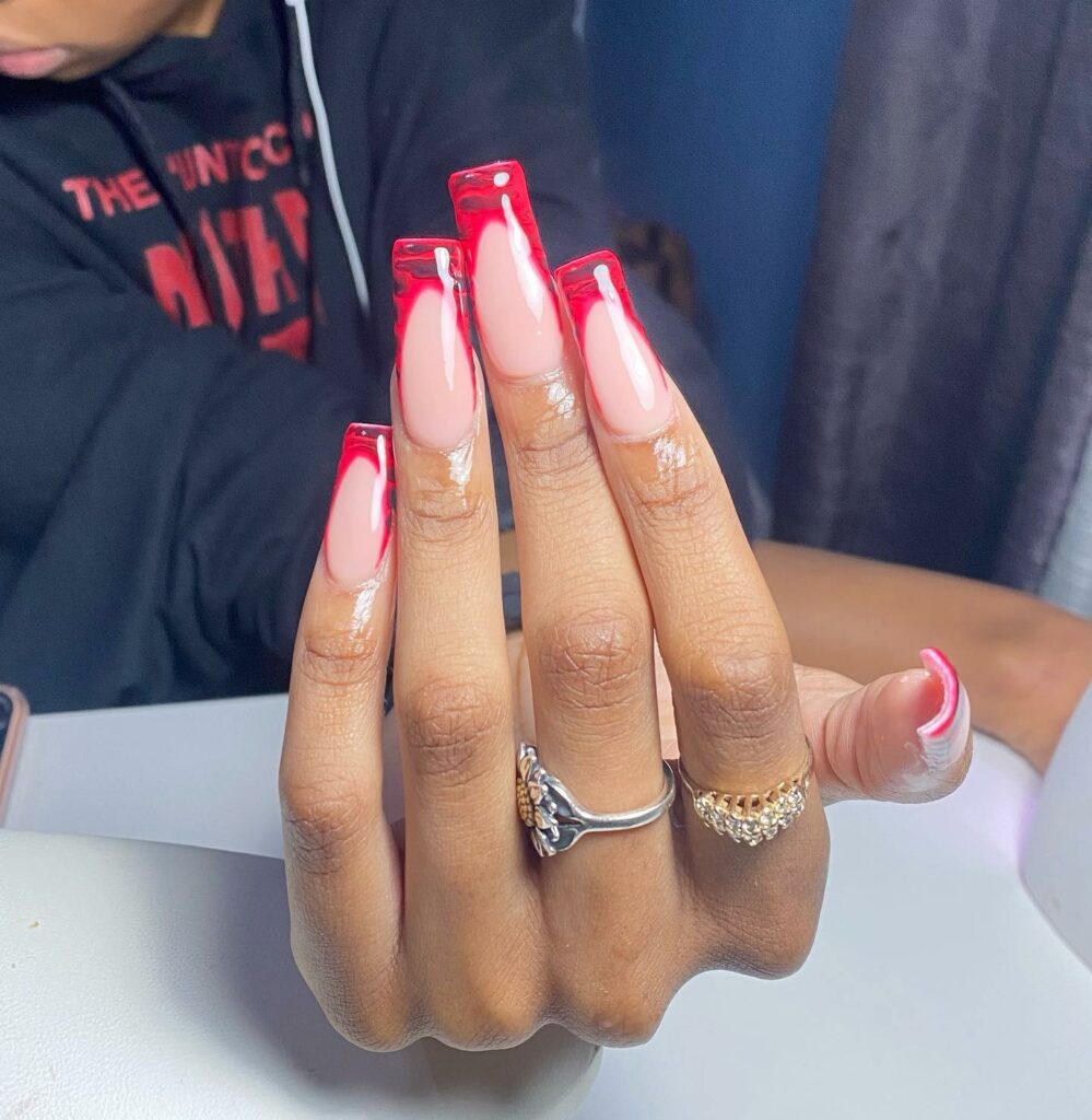 Red French Tip Coffin Nails