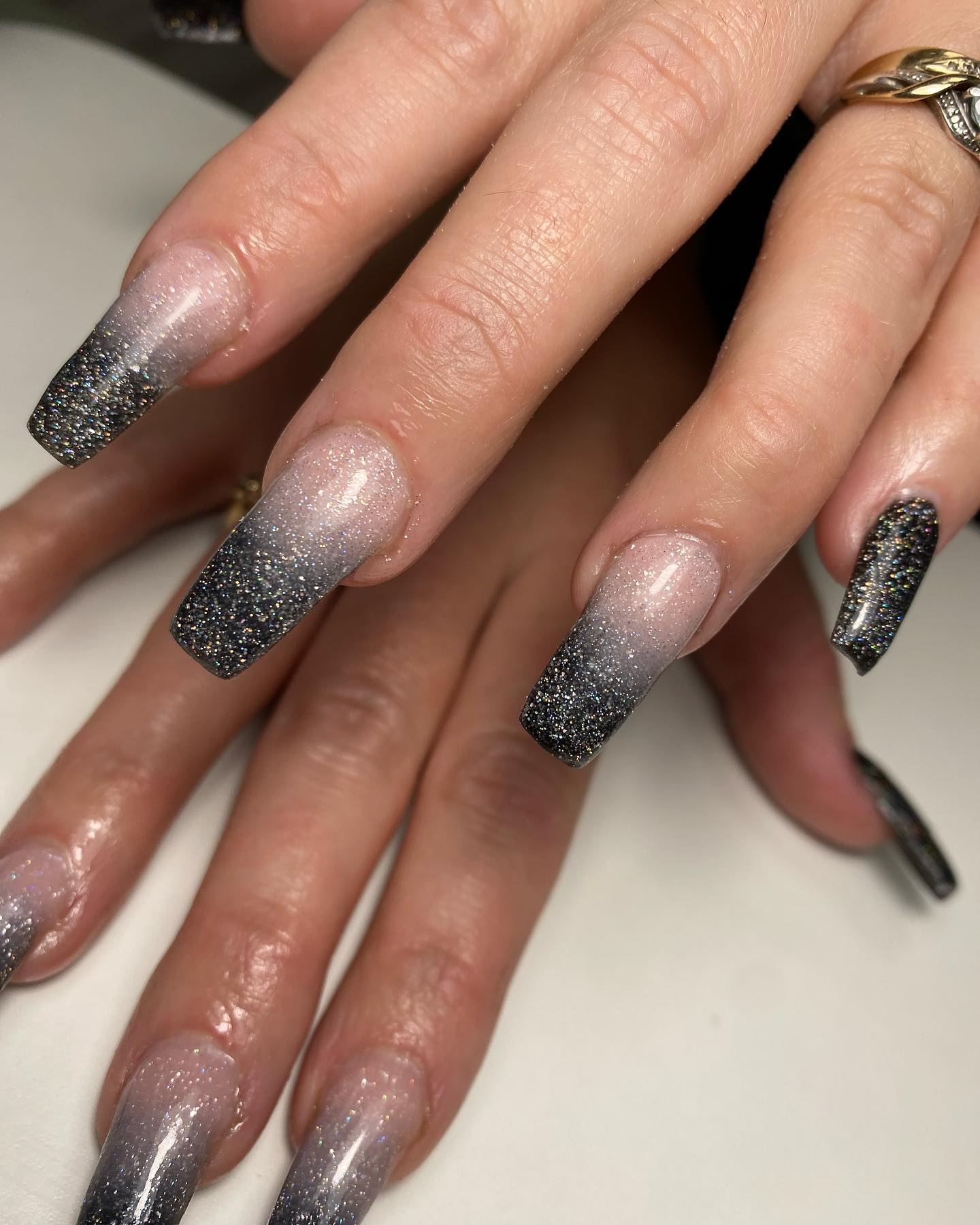 Black Glitter Ombre Nails