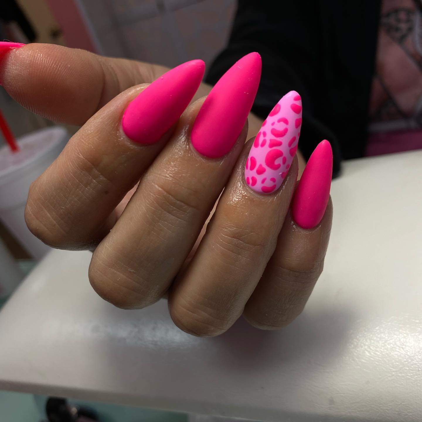 matte pink nails