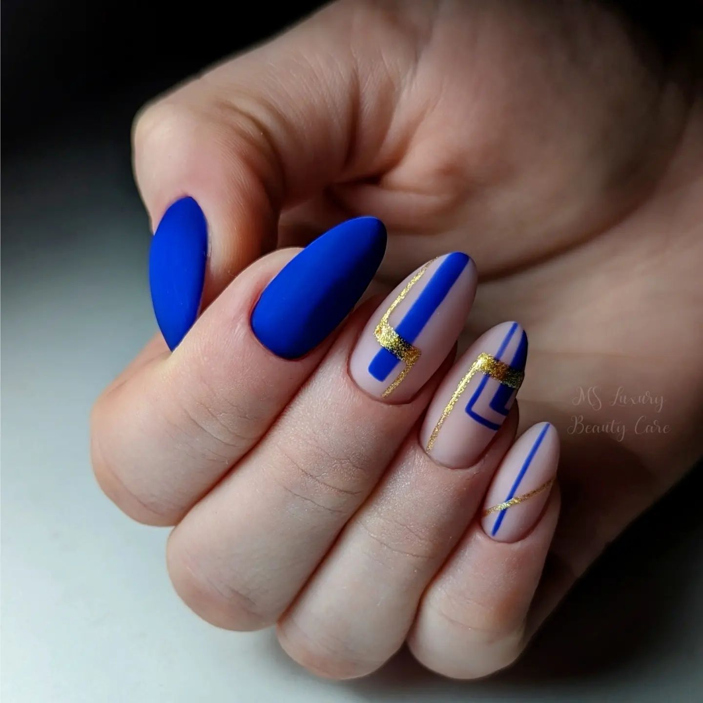 Navy Blue and Gold Nails