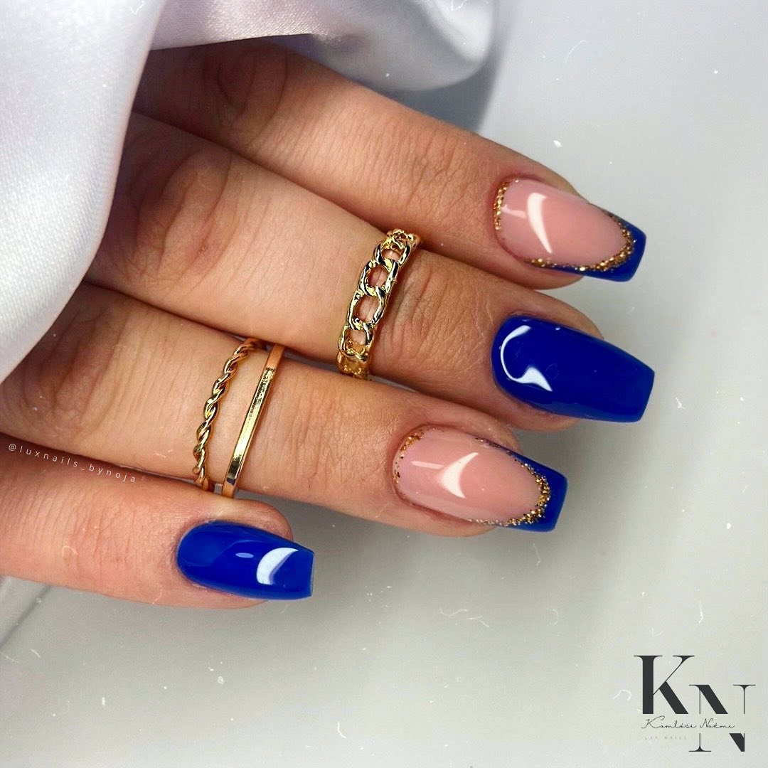 Navy Blue and Gold Nails