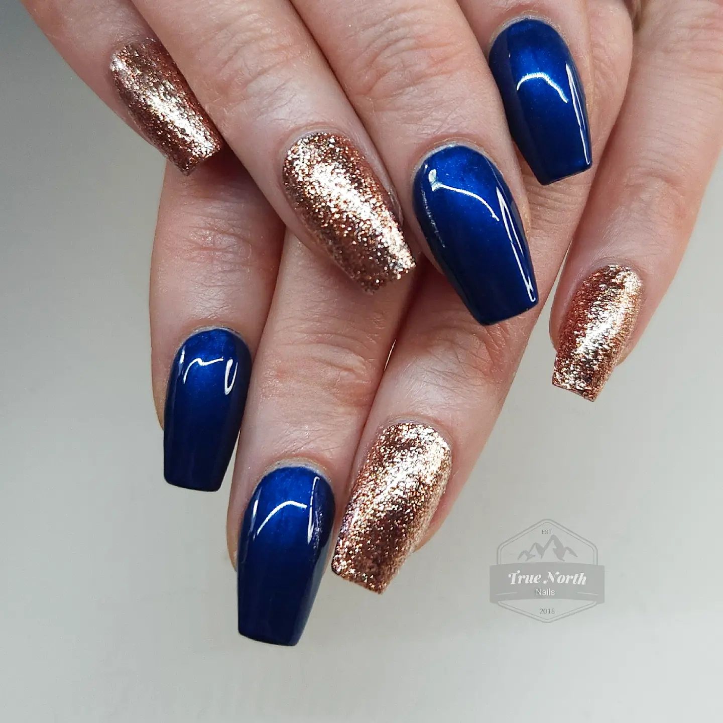 Navy Blue and Gold Nails