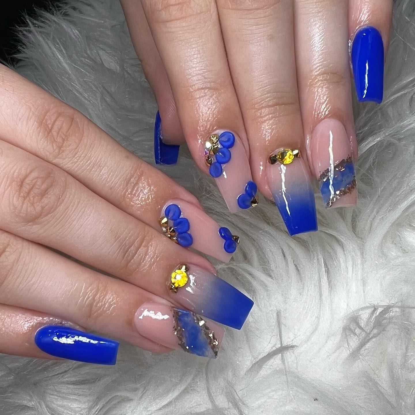 Navy Blue and Gold Nails