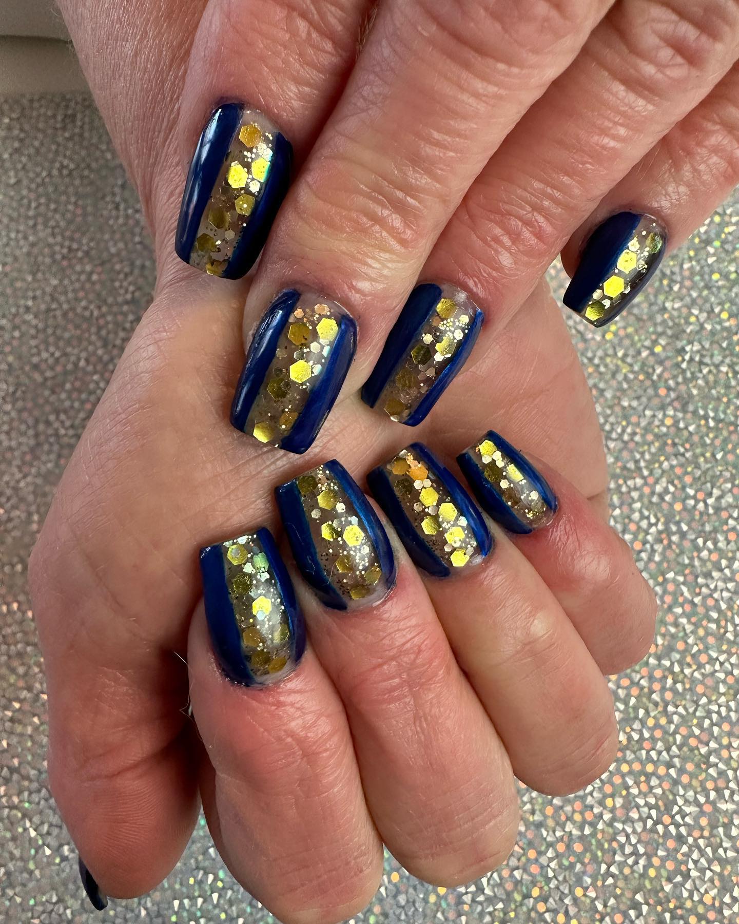 Navy Blue and Gold Nails