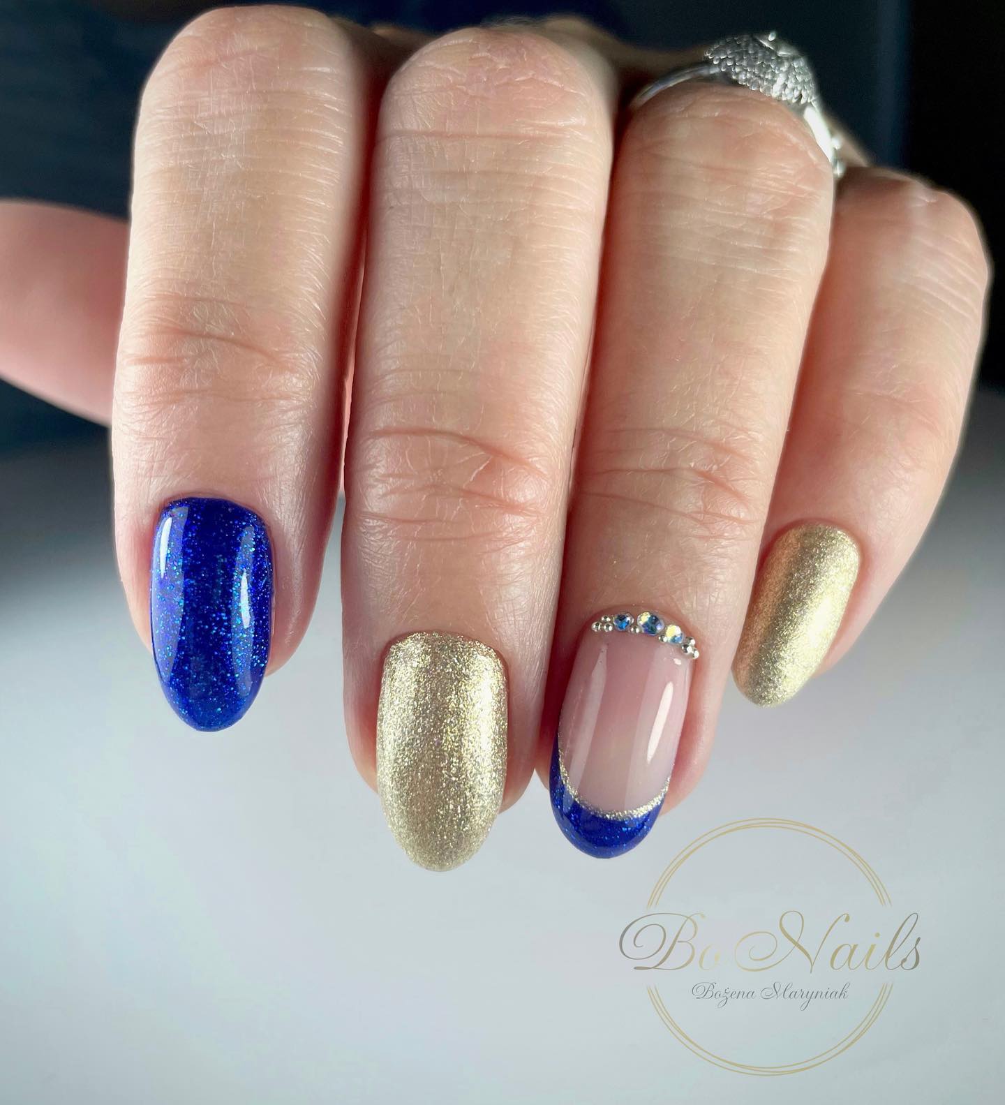 Navy Blue and Gold Nails