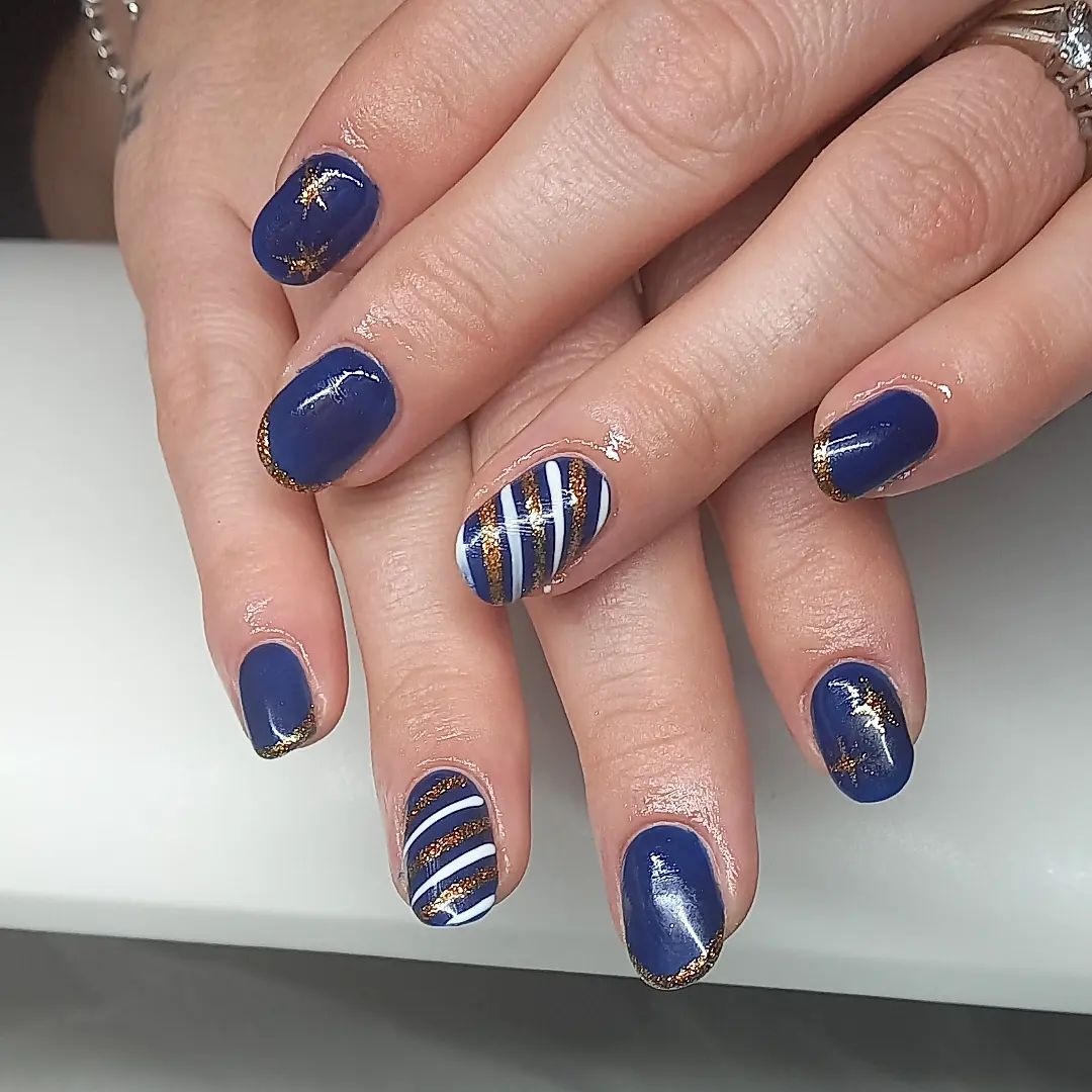 Navy Blue and Gold Nails