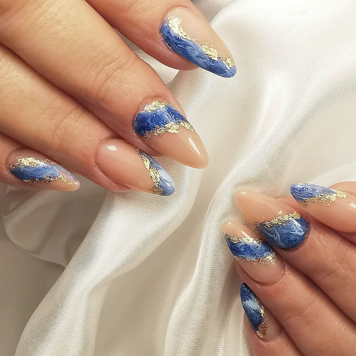 Navy Blue and Gold Nails