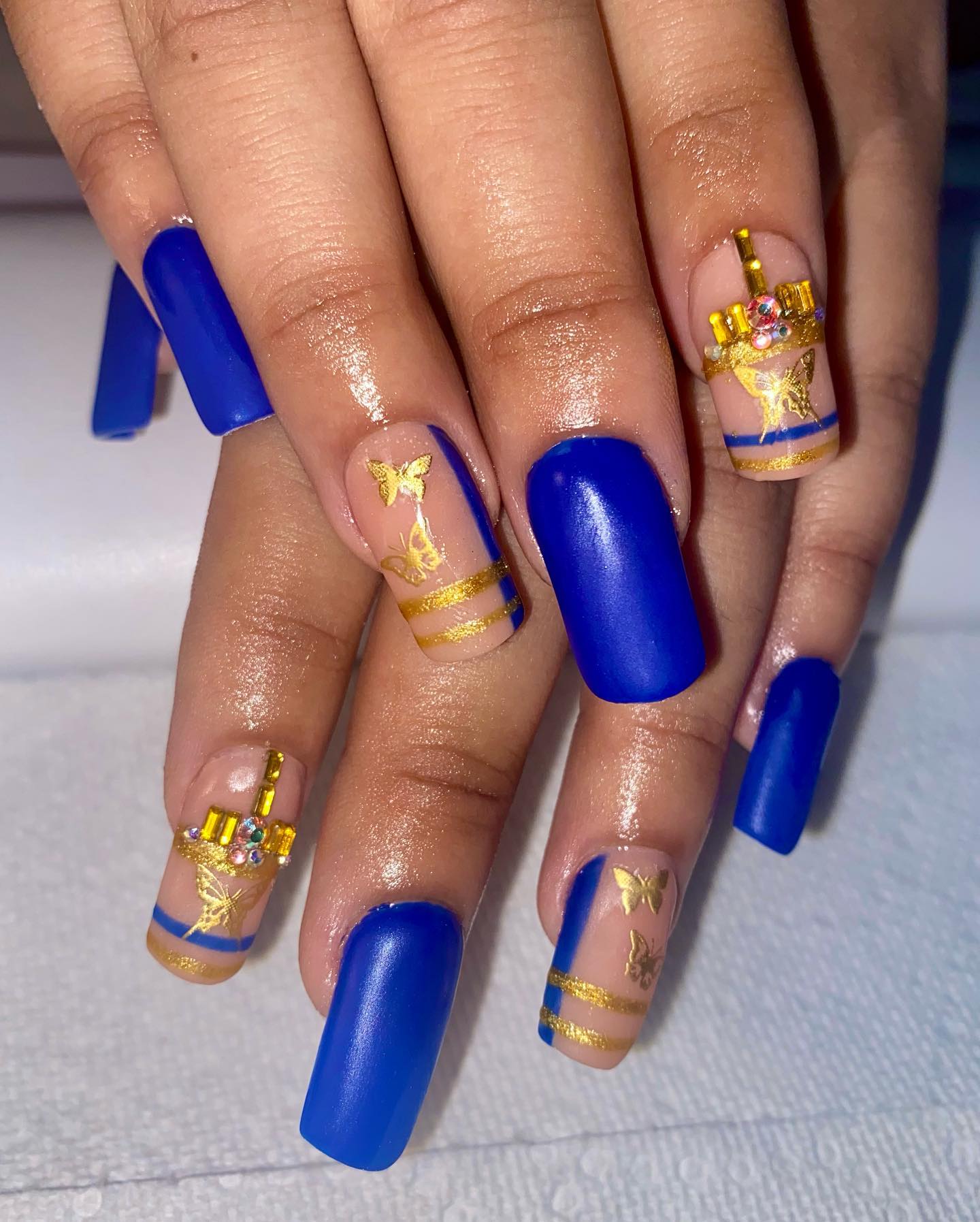 Navy Blue and Gold Nails