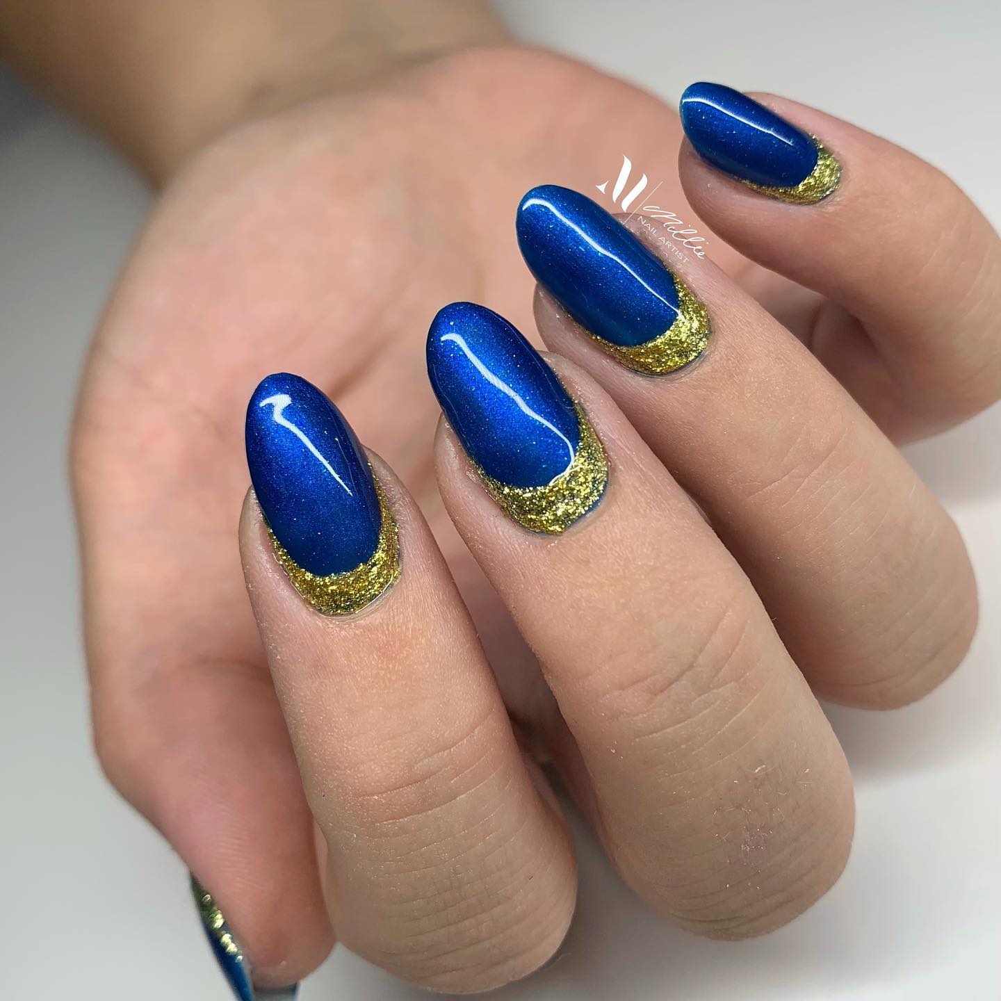 Navy Blue and Gold Nails