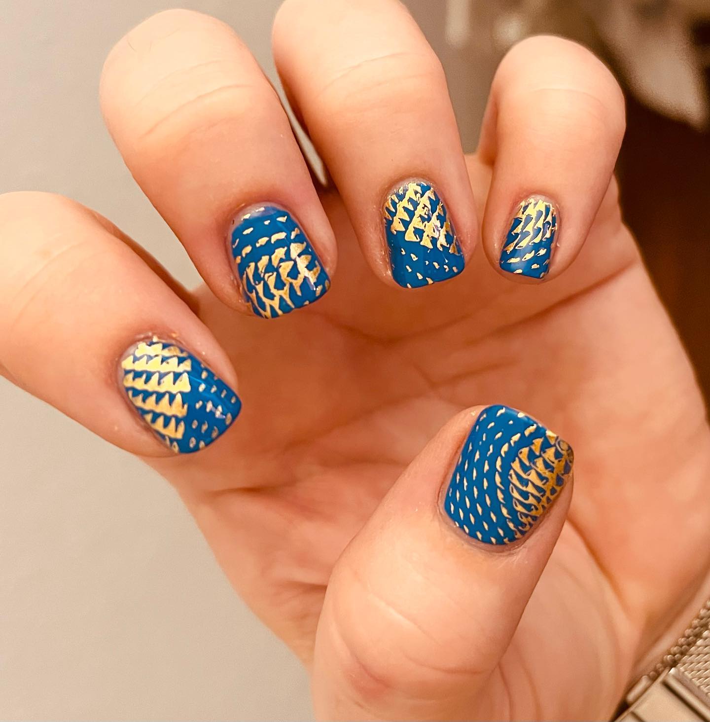 Navy Blue and Gold Nails