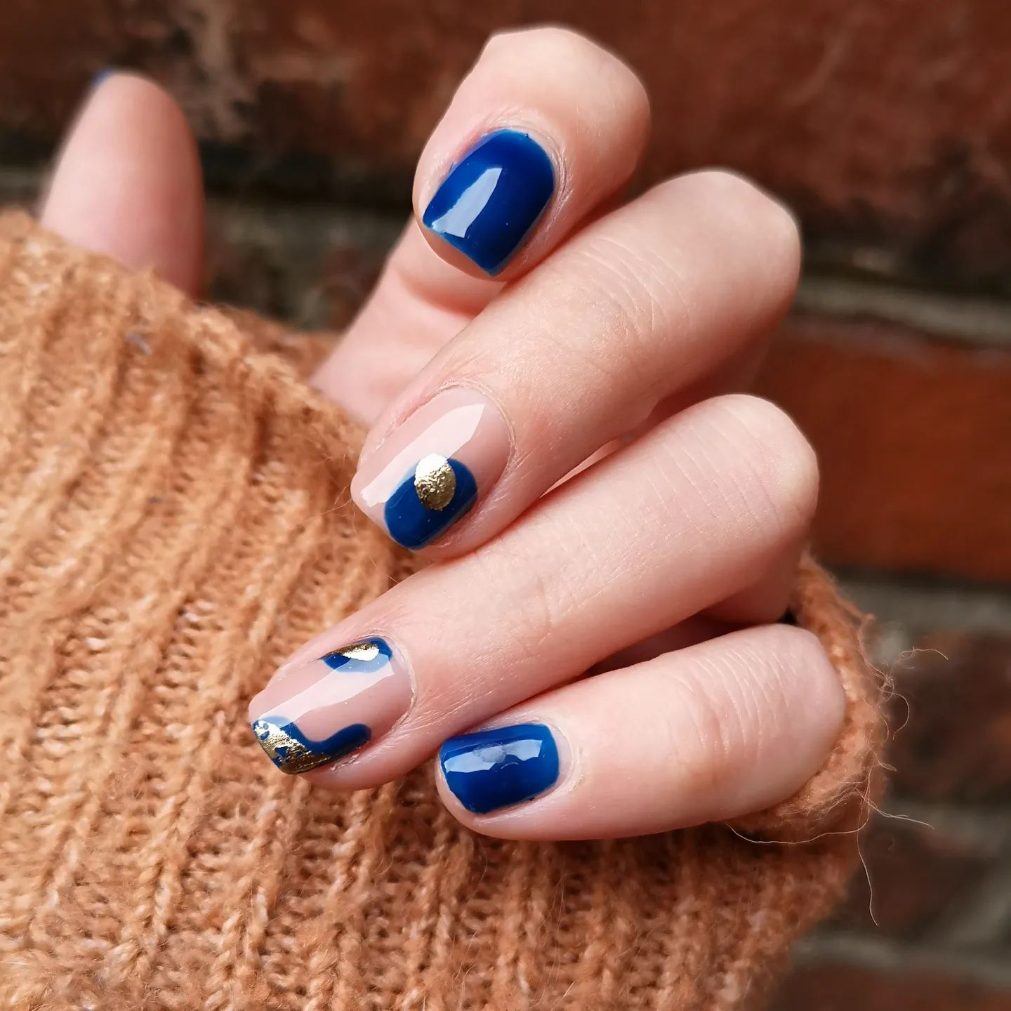 Navy Blue and Gold Nails