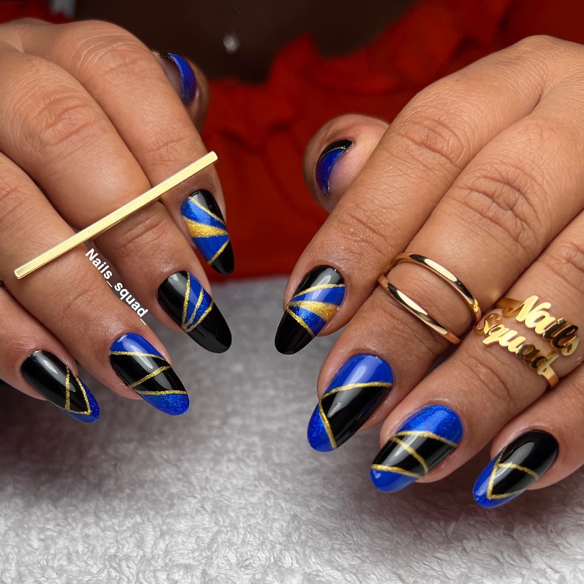 Navy Blue and Gold Nails